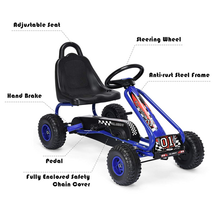 4 Wheel Pedal Powered Ride On Toys, Outdoor Racer Pedal Car with Adjustable Seat - Costzon