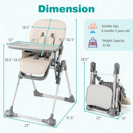 BABY JOY Foldable High Chair for Babies and Toddlers, Portable Adjustable Highchair with Footrest, Detachable Tray