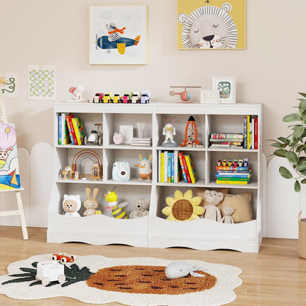 Costzon Toy Storage Organizer, 5-Cubby Kids Bookshelf with Footboard and Anti-Tipping Devices