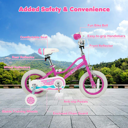 BABY JOY Girls Bike | 12” 14” 16” 18” Kids Bike for 3-8 Years Old with Training Wheels