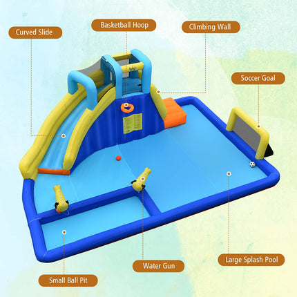 Costzon Inflatable Water Slide 7-in-1 Giant Waterslide Park for Outdoor Fun with Water Soccer Splash Pool 735w Blower