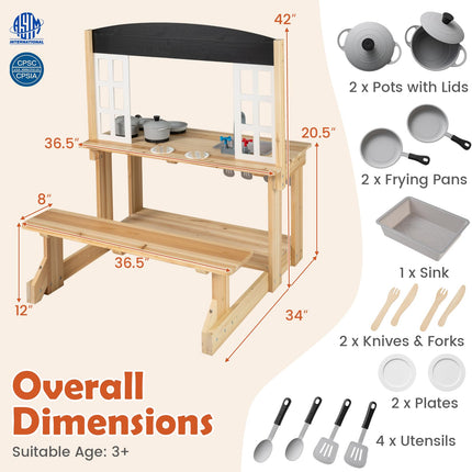 Costzon Outdoor Mud Kitchen w/Bench