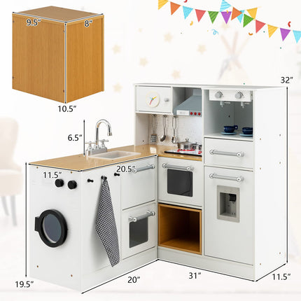 Costzon Kids Corner Kitchen Playset, Wooden Pretend Play Kitchen Toy Set
