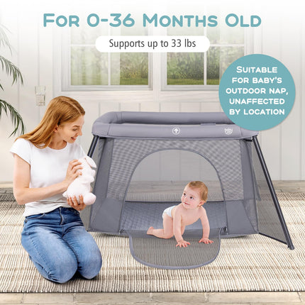 BABY JOY 2 in 1 Travel Crib, Portable Baby Playpen with Soft Washable Mattress