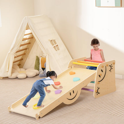Costzon Climbing Toys for Toddlers, 6 in 1 Montessori Wooden Climber Ladder with Reversible Ramp