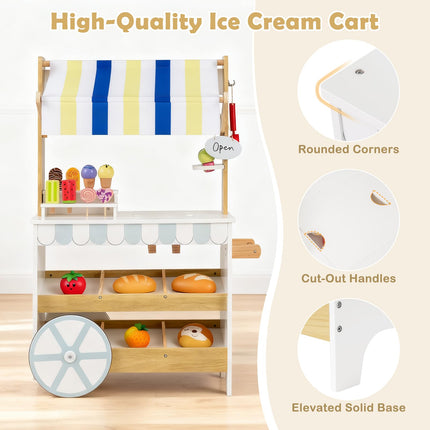 Costzon Kids Ice Cream Cart | 2-in-1 Grocery Store Playset w/Display Shelves
