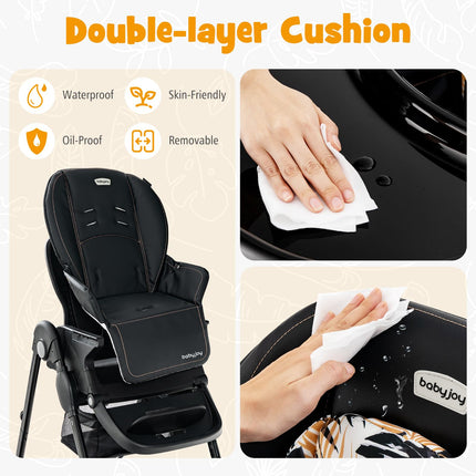 High Chair, Foldable Baby High Chair with Adjustable Height, Recline & Footrest, Double Removable Tray, Storage Basket