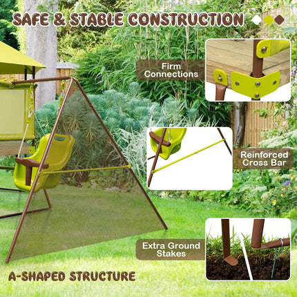 Costzon Swing Sets for Backyard, 4-in-1 Heavy Duty Metal Swing Set with Slide, Baby Swing