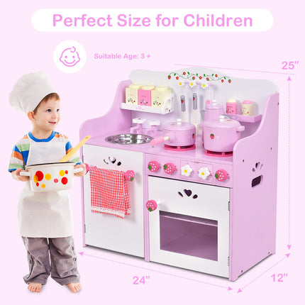 Costzon Kids Kitchen Playset Wooden Pretend Little Chef Cooking Toy Set with Sink