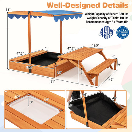 Costzon Wooden Sand Pit with Foldable Picnic Sensory Table