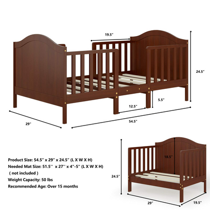 Costzon 2 in 1 Convertible Toddler Bed, Classic Wood Kids Bed, Children Bed Frame Convert to Two Chairs/Sofa/Cribs
