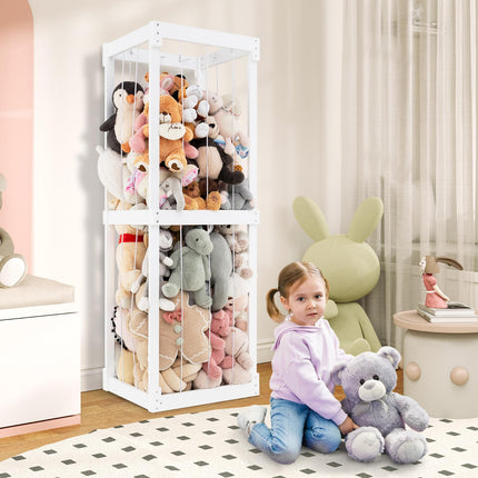 Costzon Extra Large Stuffed Animal Storage, Wooden Stuff Animal Organizer with Elastic Cords
