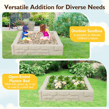 Costzon Kids Sandbox with Cover, 47"x 47" HDPE Sandpit with Oxford Cover, Bottom Liner