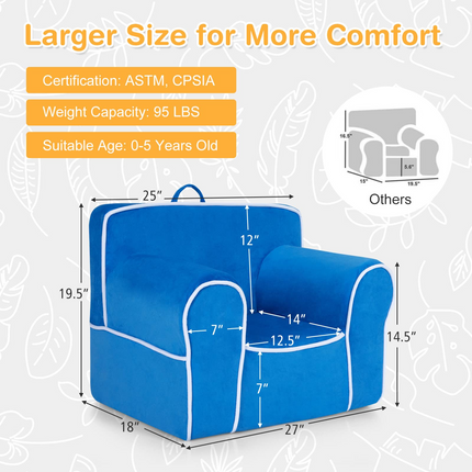 Costzon Kids Couch, Toddler Soft Sofa Chair w/Removable & Washable Velvet Surface, Toddler Couch