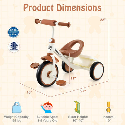 BABY JOY Toddler Tricycle, Kids Trike with Adjustable Seat and Storage Basket for Boys Girls Indoor and Outdoor Riding