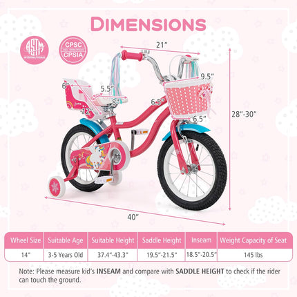 BABY JOY Kids Bike,  95% Pre-Assembled Girls Bike for 3-8 Years Old