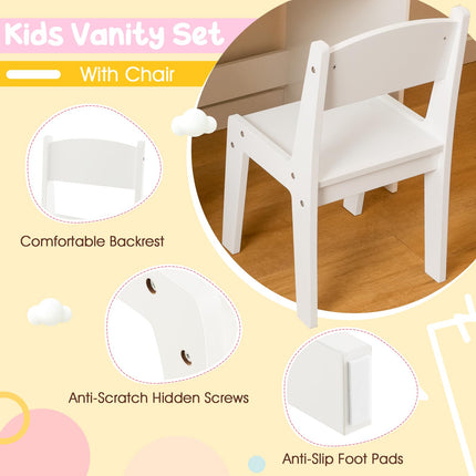 Girls Vanity Set with Mirror and Stool and Lights, Makeup Vanity Desk - Costzon