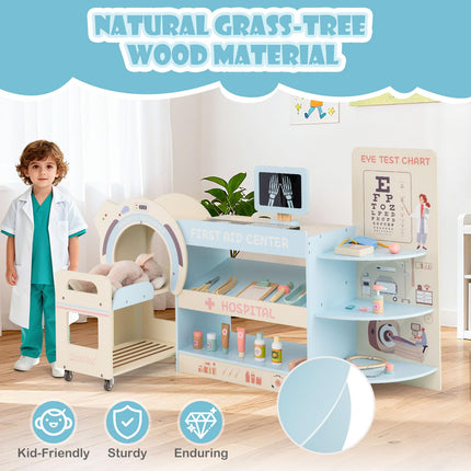 Costzon Kids Doctor Play Set Wooden Pretend Doctor Kit w/ Eye Chart