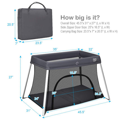BABY JOY Baby Foldable Travel Crib, 2 in 1 Portable Playpen with Soft Washable Mattress, Side Zipper Design