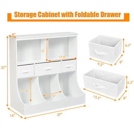 Costzon 3-Tier Kids Bookcase Toddler Storage Organizer Cabinet Shelf w/ 8 Compartment Box and 3 Removable Drawers for Children