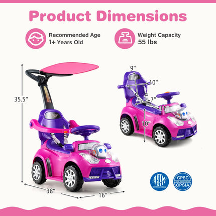 Costzon Push Car 3 in 1 Stroller Sliding Walking Car with Handle Canopy Seat Belt