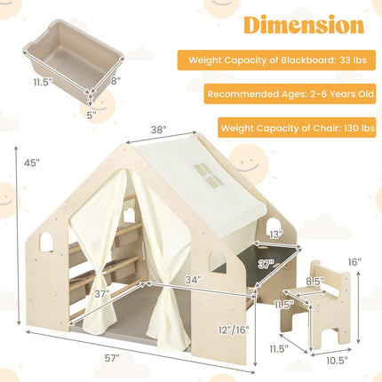 Costzon 6-in-1 Kids Tent, Large Wooden Frame Playhouse with Table and Chair Set