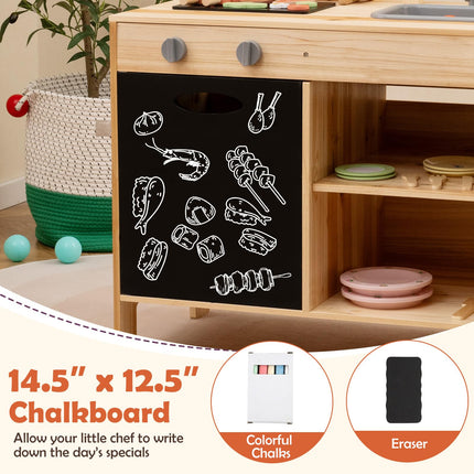 Costzon Kids Grill Playset with Chalkboard, Wooden Kids BBQ Grill Playset with Play Food（With Blackboard）