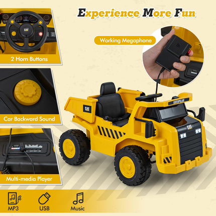 Costzon Kids Ride on Dump Truck, 12V Electric Vehicle W/2.4G Remote Control, Working Megaphone