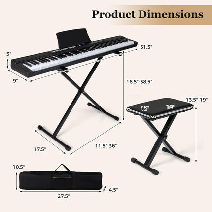 Costzon 88 Key Piano Keyboard | Electric Digital Piano with Stand