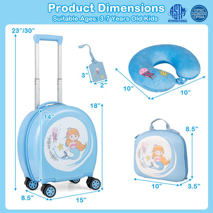 Costzon Kids Luggage, 4 Pieces 14" Kids Carry on Luggage with Wheels