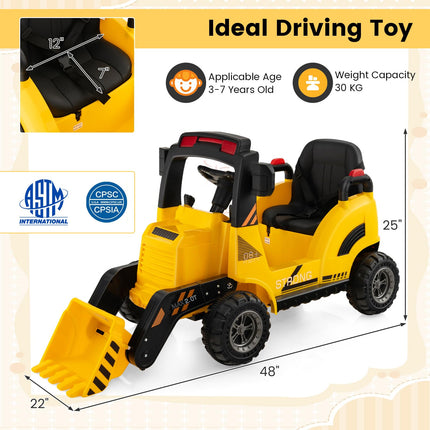 Costzon Ride on Excavator, 12V Battery Powered Bulldozer Digger with Adjustable Digging Bucket, Yellow