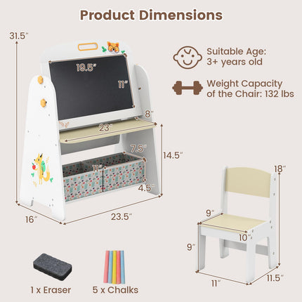 Costzon Wooden Art Table Set with Adjustable Double-Sided Magnetic Whiteboard & Blackboard