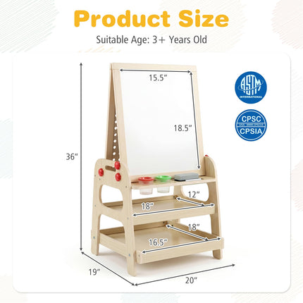 Costzon 2-in-1 Easel w/Magnetic Whiteboard & Marble Run Game for Kids