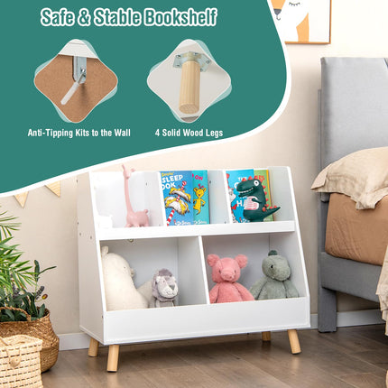 Costzon Toy Organizers and Storage with Bookshelf, 5 Cubbies Wooden Toy Cabinet and Montessori Bookcase w/Solid Legs