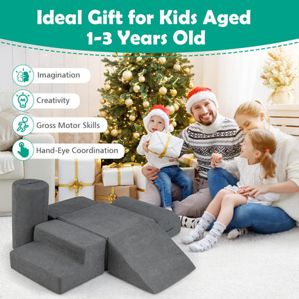 Costzon Toddler Climbing Toys Indoor, 6 Pieces Foam Climbing Blocks for Baby Inside with Skin-Friendly Chenille Fabric