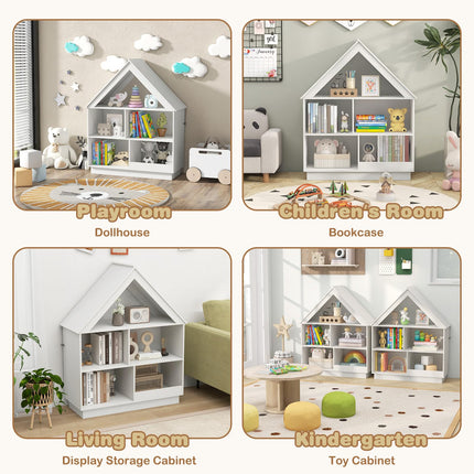 Costzon Kids Dollhouse Bookshelf, 3-Tier Wooden Open Bookcase for Toys and Books