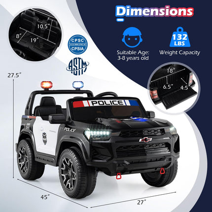 Costzon 2-Seater Ride on Police Car 24V 4WD Licensed Chevrolet Kids Electric Vehicle