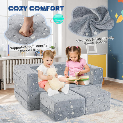 Costzon Kids Couch Set Convertible, 2 Seat Toddler Chair Glow in The Dark, Fold Out Children Sofa Couch