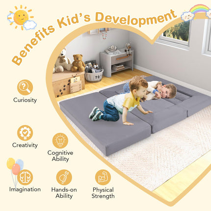 Costzon Kids Play Couch, Versatile Building Fort Foam Play Couch for Boys & Girls(9 Pieces)
