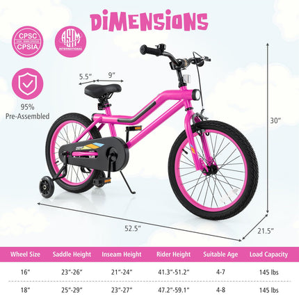 BABY JOY Lighted Kids Bike, 16 18 Inch Children Bicycle with 7-Mode LED Lighted Frame