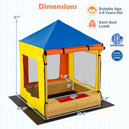Costzon Kids Wooden Sandbox with Canopy(Yellow&Blue)