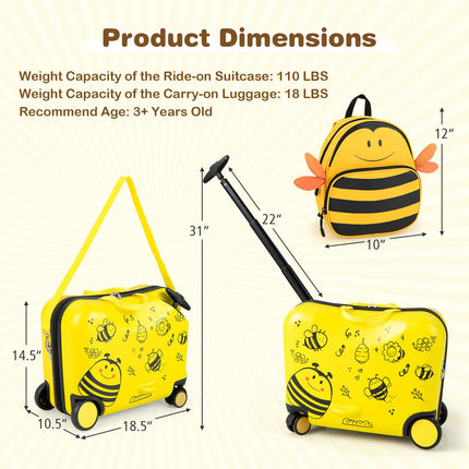 Costzon 2PC Kids Luggage Set, 3 in 1 Toddler 18" Ride-on & Carry-on Hardshell Suitcase with Wheels
