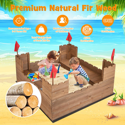 Costzon Kids Sandbox, Cedar Wood 45" x 45" Sand Pit w, Outdoor Sand Box for Kids Age 3+ for Backyard Garden Beach