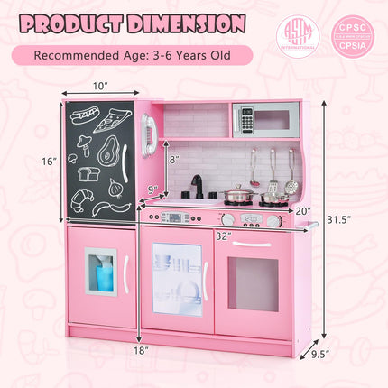 Costzon Kids Kitchen Playset, Wooden Kitchen Toy Set, Pretend Play Kitchen for Toddlers