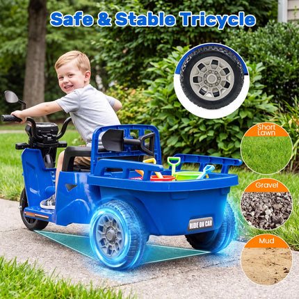 Costzon 12V Kids Motorcycle Electric Tricycle w/Cargo Bed & Shovel