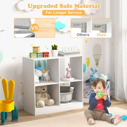 Costzon Toy Organizers and Storage, Wooden White 4-Cube Kids Bookcase for Books Toys Display Organization