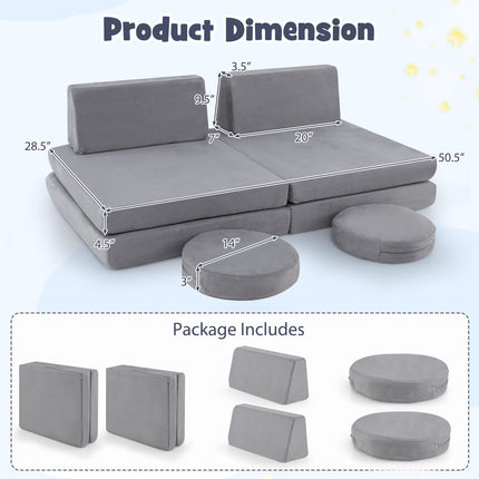 Costzon Modular Kids Play Couch, 6 PCS Toddler Creative Imaginative Furniture Play Set