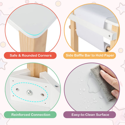Costzon Kids Table and Chair Set, Kids Art Table with Paper Roll, Wooden Activity Table, Toddler Table and Chair Set