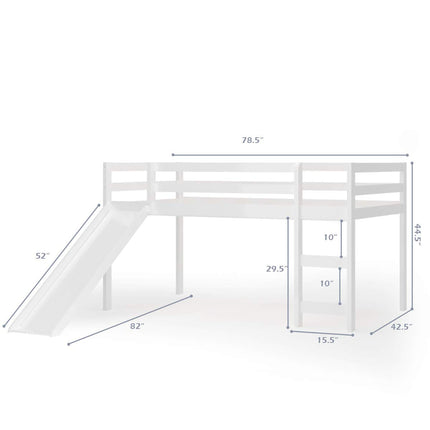 Costzon Twin Loft Bunk Bed with Slide, Built-in Ladder and Guard Rail, Kids Solid Wood Low Bunk Bed Frame