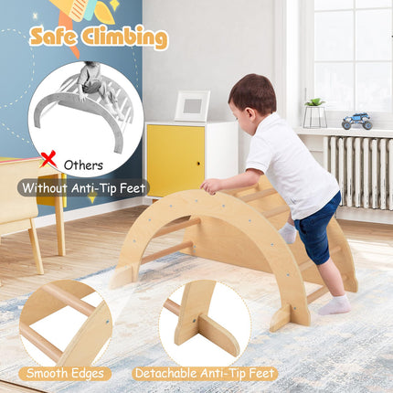 Costzon Kids Wooden Arch Rocker with Cushion, 6-in-1 Montessori Climbing Toys for Toddlers, Children Indoor Sensory Table